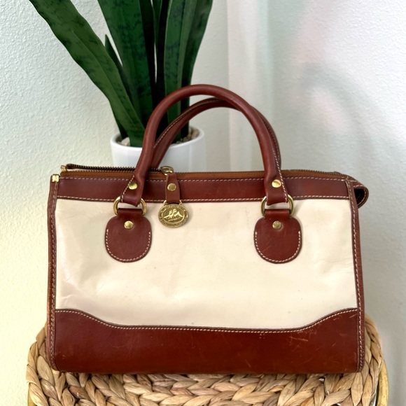 Brahmin Handbags - Brahmin Cream and Brown Leather Satchel Purse Vintage